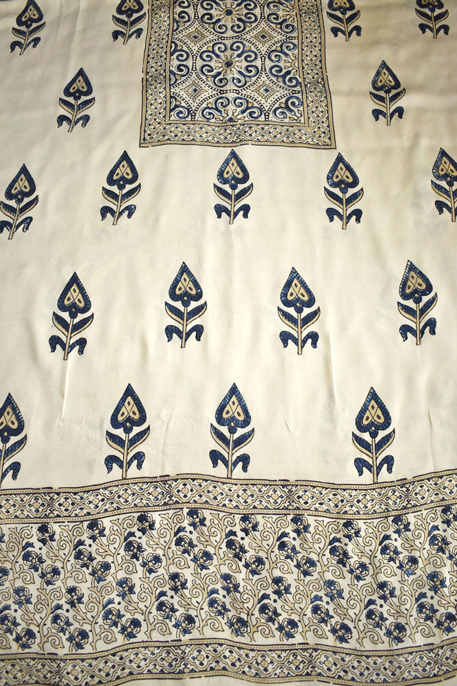 Designer Modal Silk Ajrakh Hand Block Print Kurta Fabric - 2.5 mtrs cut