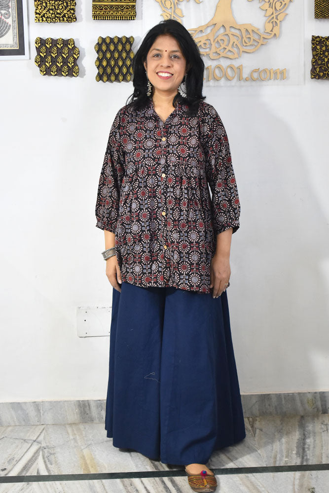 Beautiful Hand Block Printed Ajrakh cotton Short kurta, Size 38 to 44 ( all sizes)