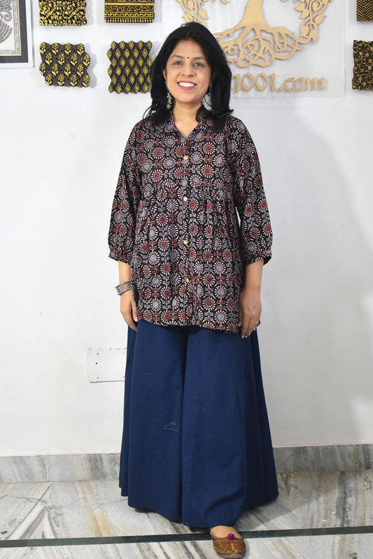 Beautiful Hand Block Printed Ajrakh cotton Short kurta, Size 38 to 44 ( all sizes)