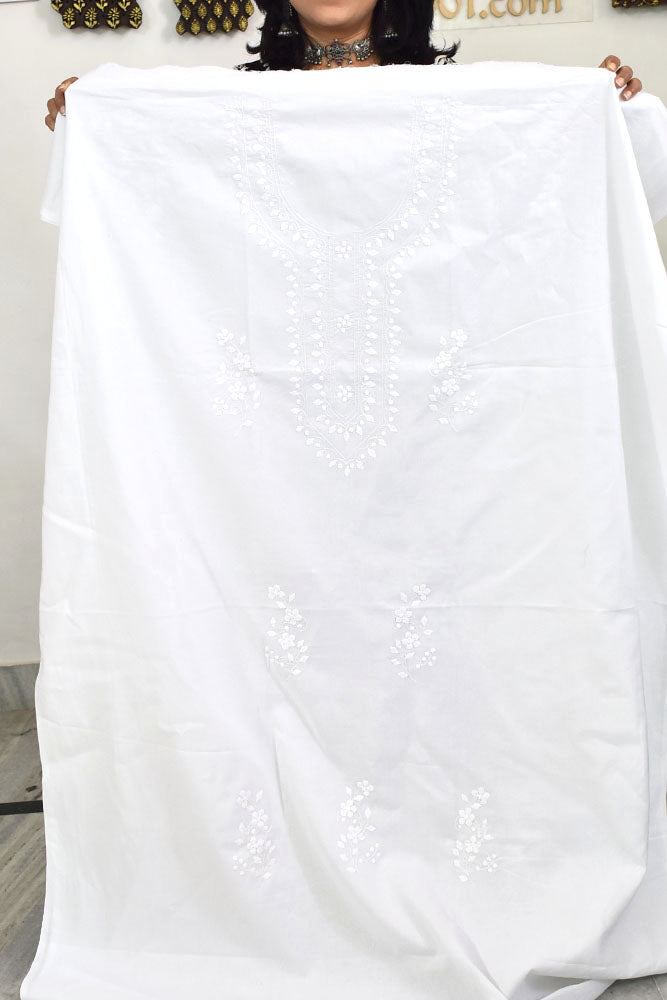Elegant Cotton Kurta Fabric with Hand Phool patti Applique work