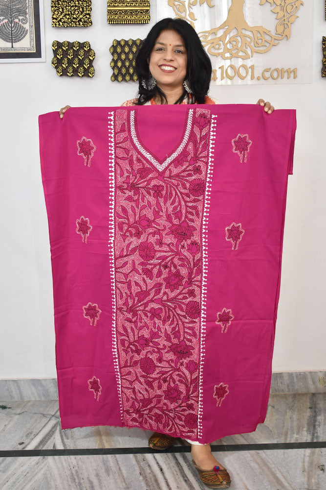 Hand Embroidered Kantha work cotton fabric - (Length 2.8 mtrs )