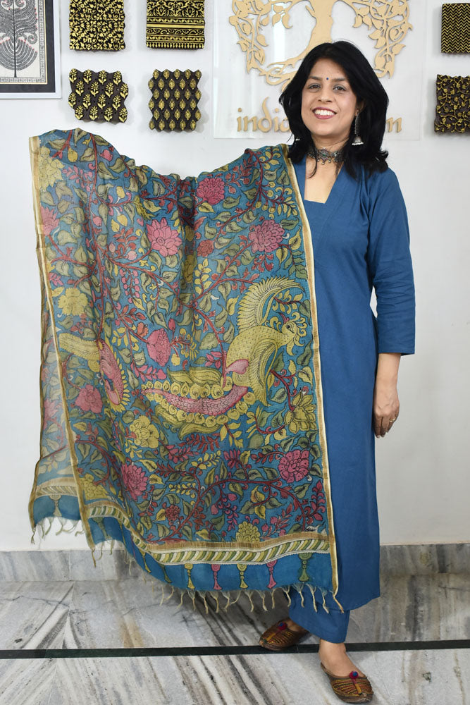 Beautiful Kota Cotton Hand Painted Kalamkari Dupatta