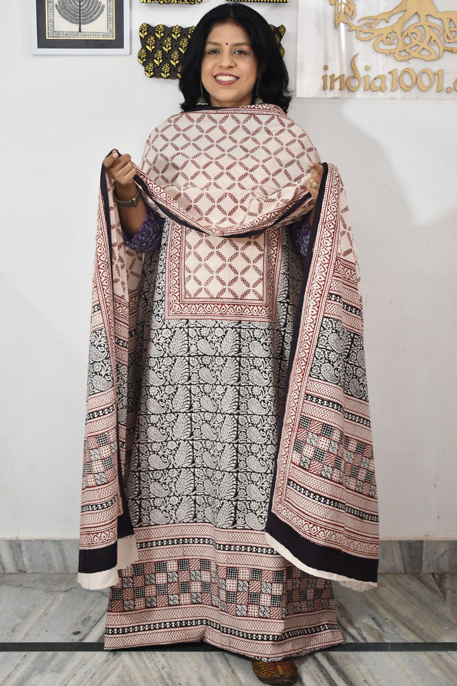 Bagh Hand Block Printed unstitched 3 pc Cotton suit fabric with Placement block print from MP