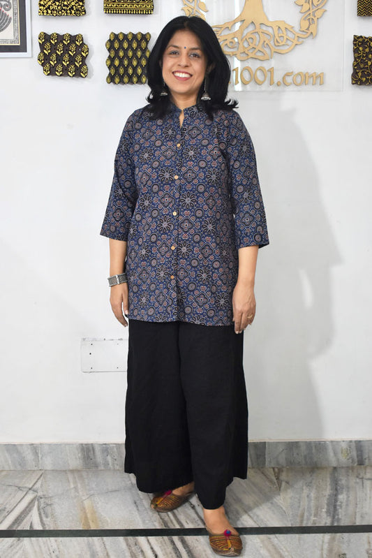 Beautiful Hand Block Printed Ajrakh cotton Short kurta, Size 38 to 44 ( all sizes)