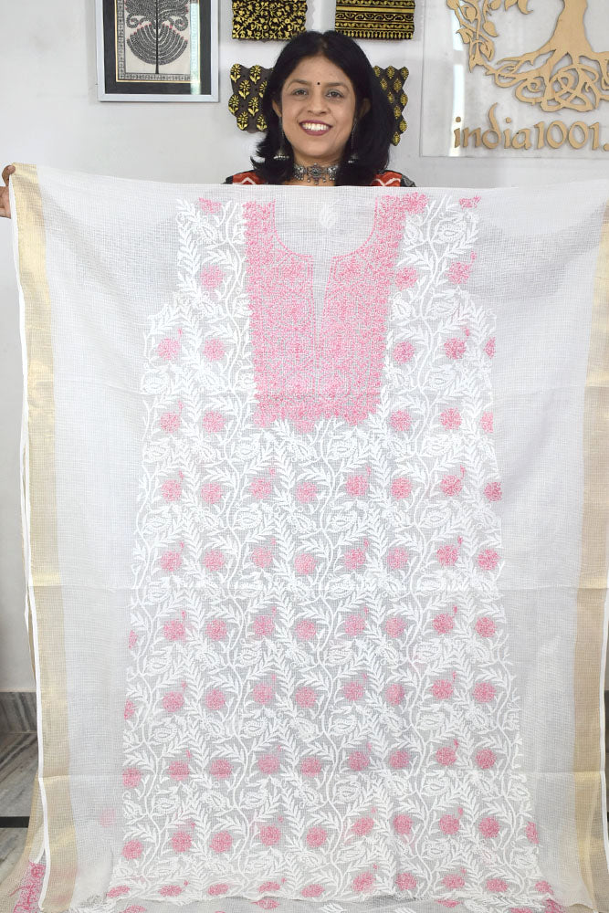 Designer Hand Embroidered Chikankari Tepchi work Kota Doria fabric No. 5