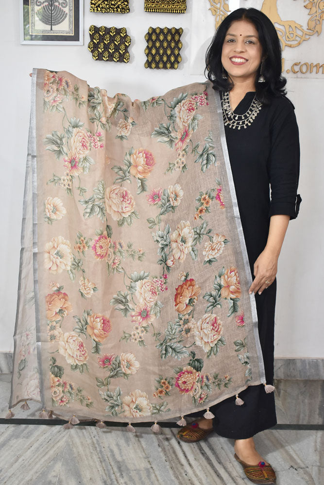 Elegant Digital Print Pure Linen dupatta