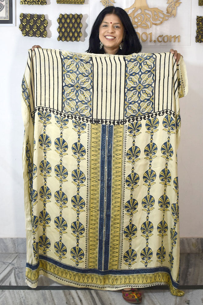 Designer Modal Silk Ajrakh Hand Block Print Kurta Fabric - 2.5 mtrs cut