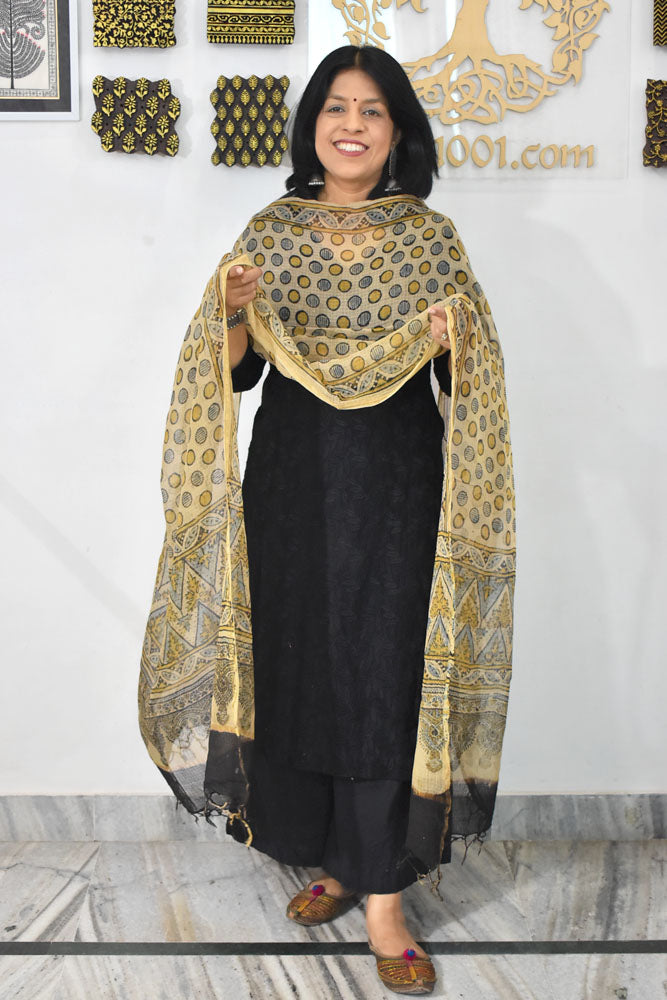 Beautiful Ajrakh Hand Block Printed Kota Dupatta