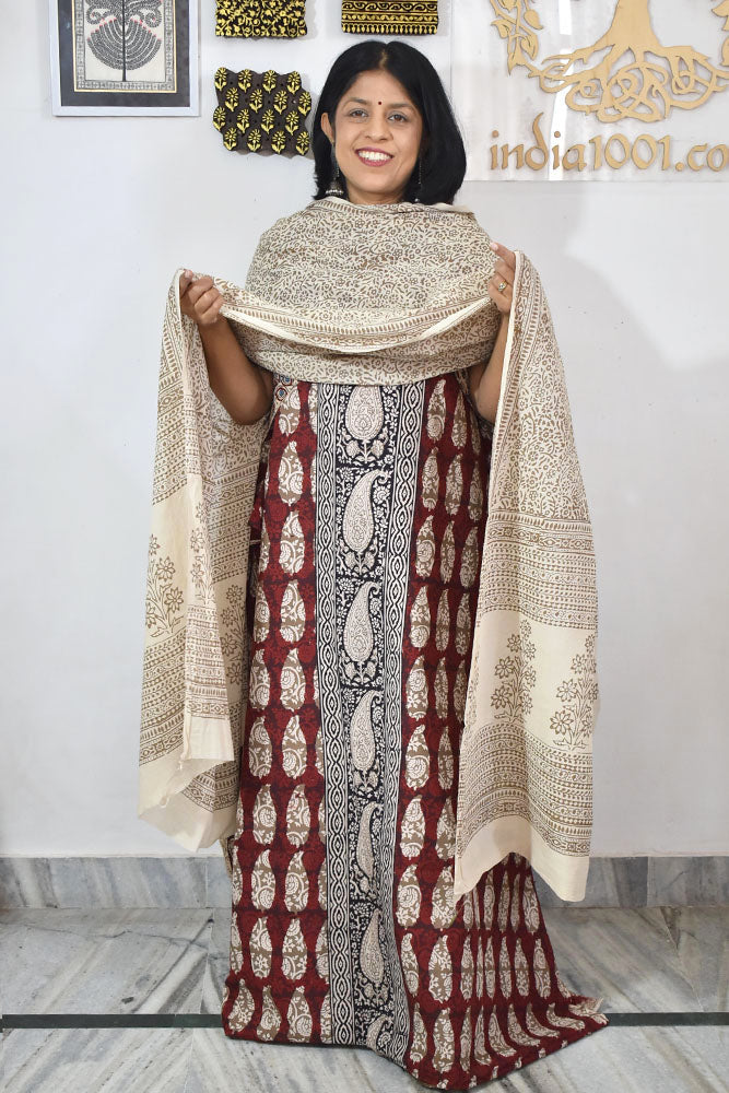 Bagh Hand Block Printed unstitched 3 pc Cotton suit fabric from MP
