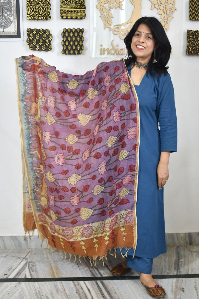 Beautiful Kota Cotton Hand Painted Kalamkari Dupatta