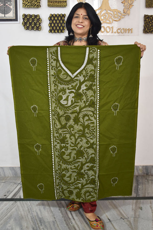 Hand Embroidered Kantha work cotton fabric - (Length 2.8 mtrs )