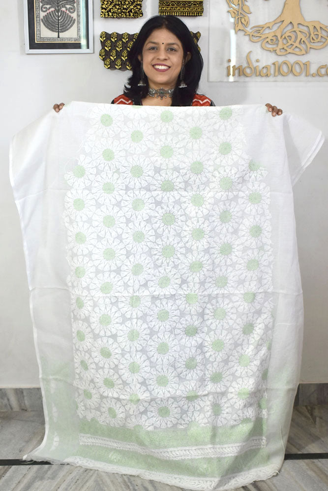 Designer Hand Embroidered Chikankari Tepchi work Kota Doria fabric