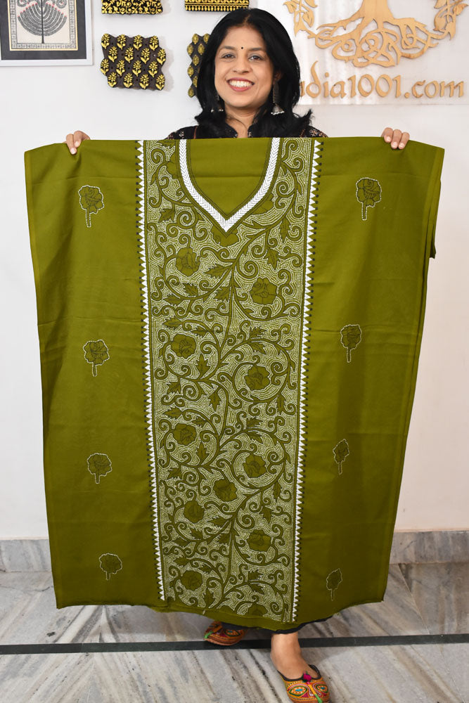 Hand Embroidered Kantha work cotton fabric - (Length 2.8 mtrs )