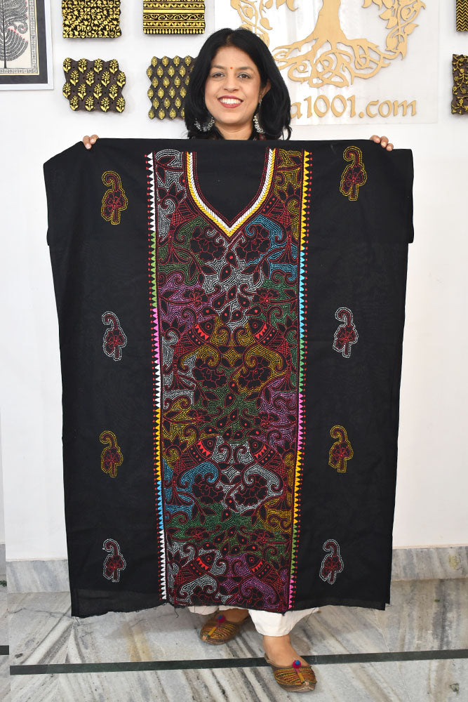 Hand Embroidered Kantha work cotton fabric - (Length 2.8 mtrs )