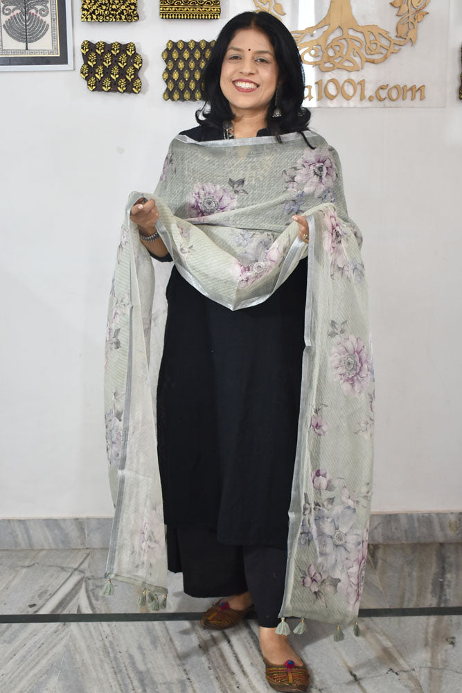 Elegant Digital Print Pure Linen dupatta