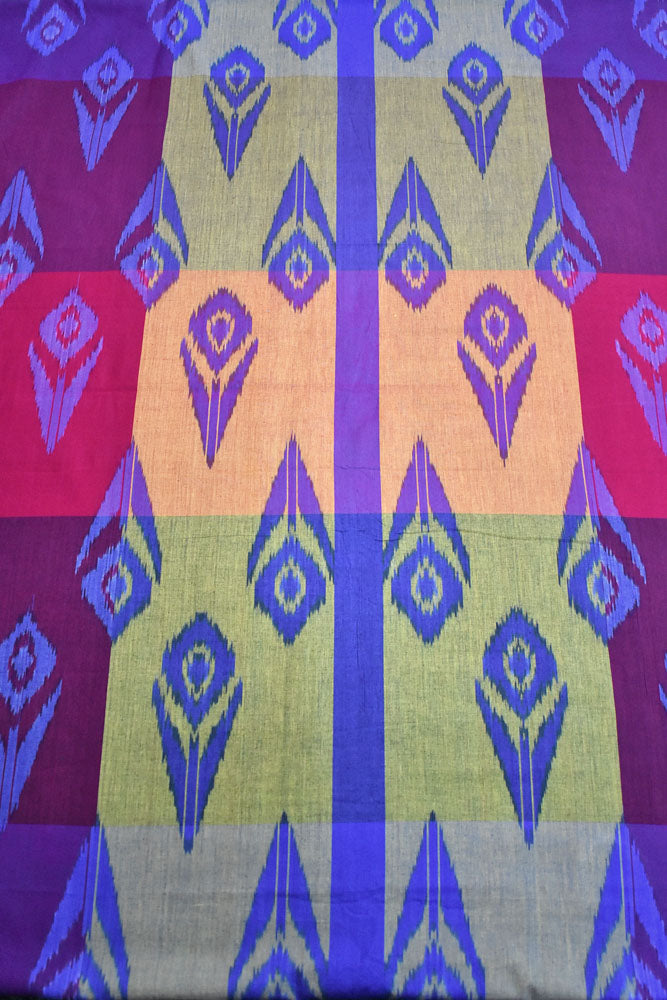 Multicolor Ikat Cotton Handloom 2.5mts Fabric with Uzbekistan Pattern Design