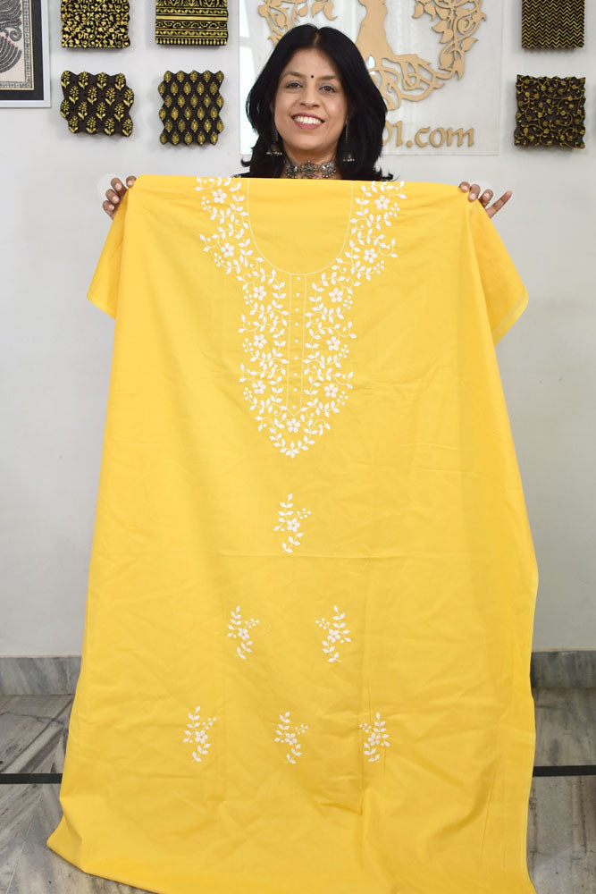 Elegant Cotton Kurta Fabric with Hand Phool patti Applique work