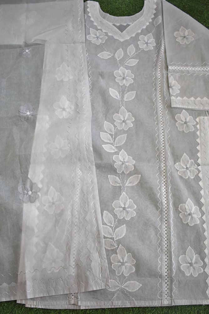 Semi Stitched Organdy Kurta & Dupatta set with Hand done Heavy Phool patti work