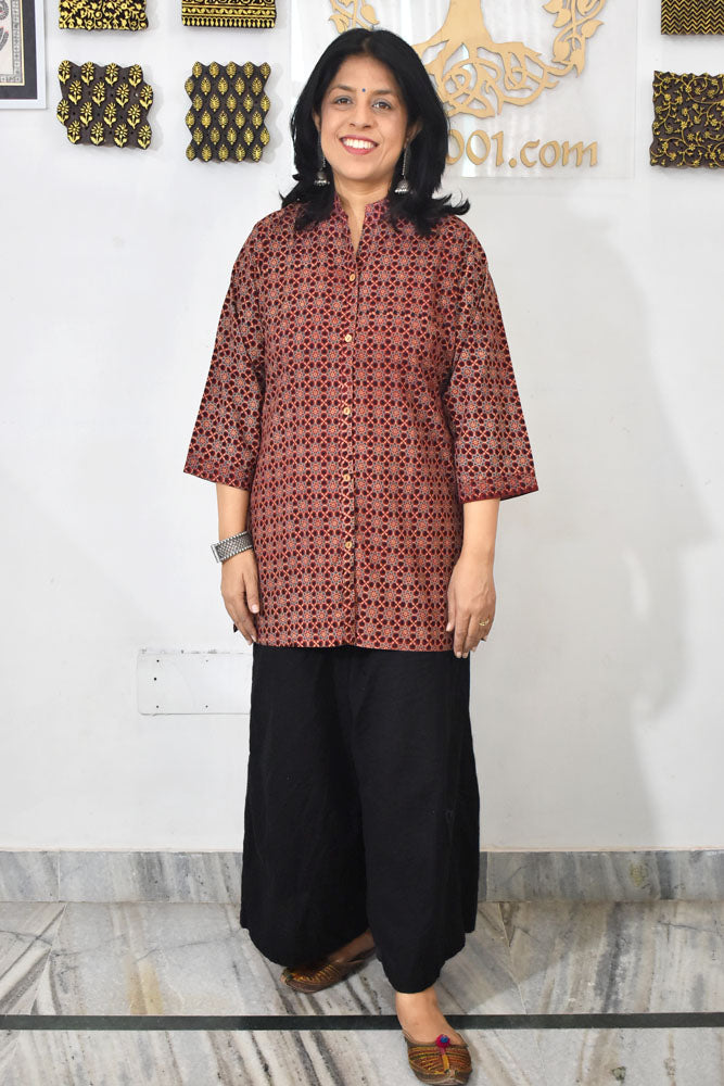 Beautiful Hand Block Printed Ajrakh cotton Short kurta, Size 38 to 44 ( all sizes)