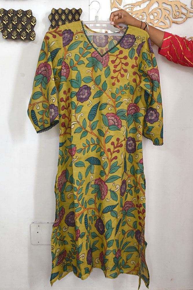 Designer Hand Printed Kalamkari Bangalore silk Kurta