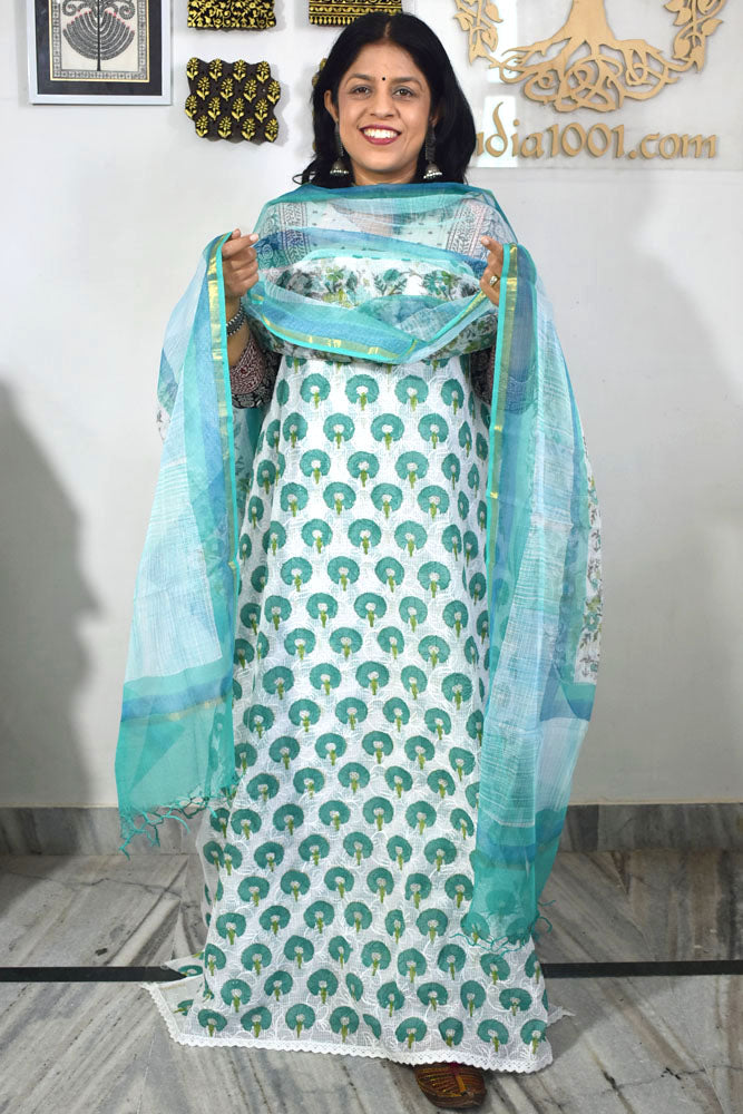 Elegant Kota cotton suit with tepchi work & Hand block print