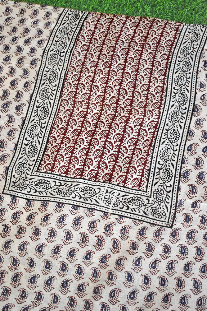 Handwoven Maheshwari kurta fabric with Bagh Hand block print