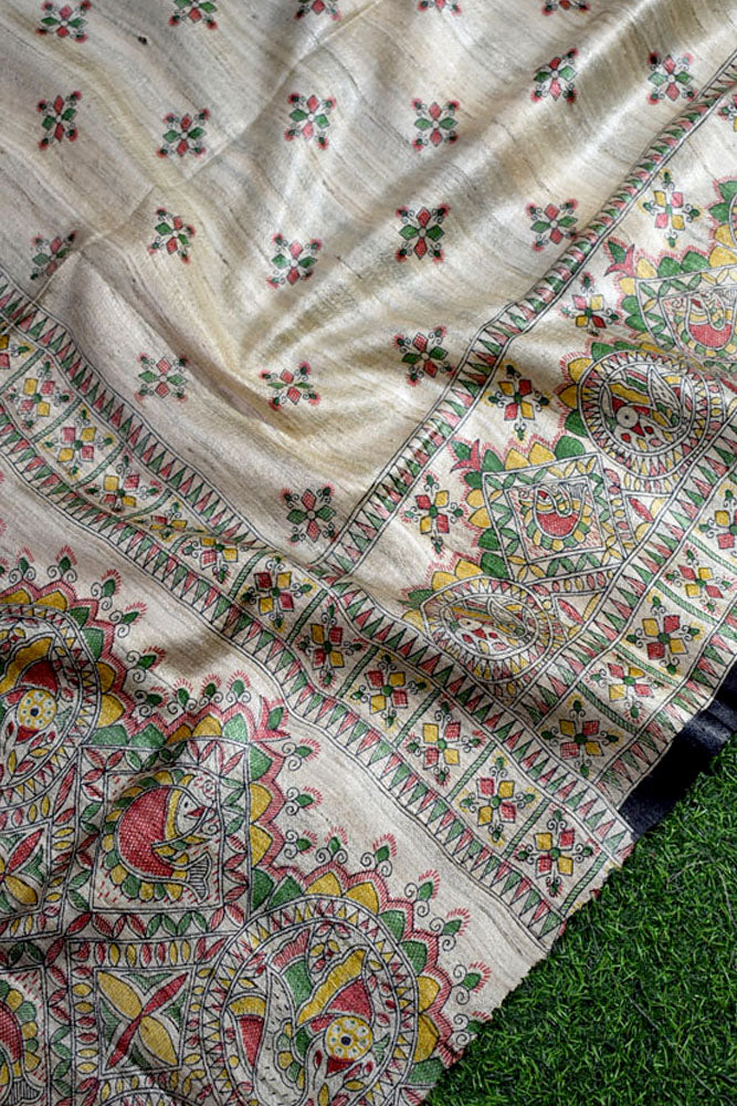 Geecha Silk Dupatta with printed Madhubani patterns