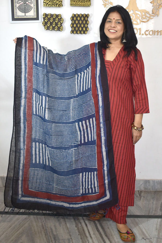 Elegant Hand Block Printed Pure Linen dupatta