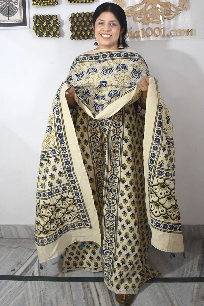 Premium Handwoven Kala Cotton Bhujodi suits with Ajrakh Hand Block Print - 2 pc set