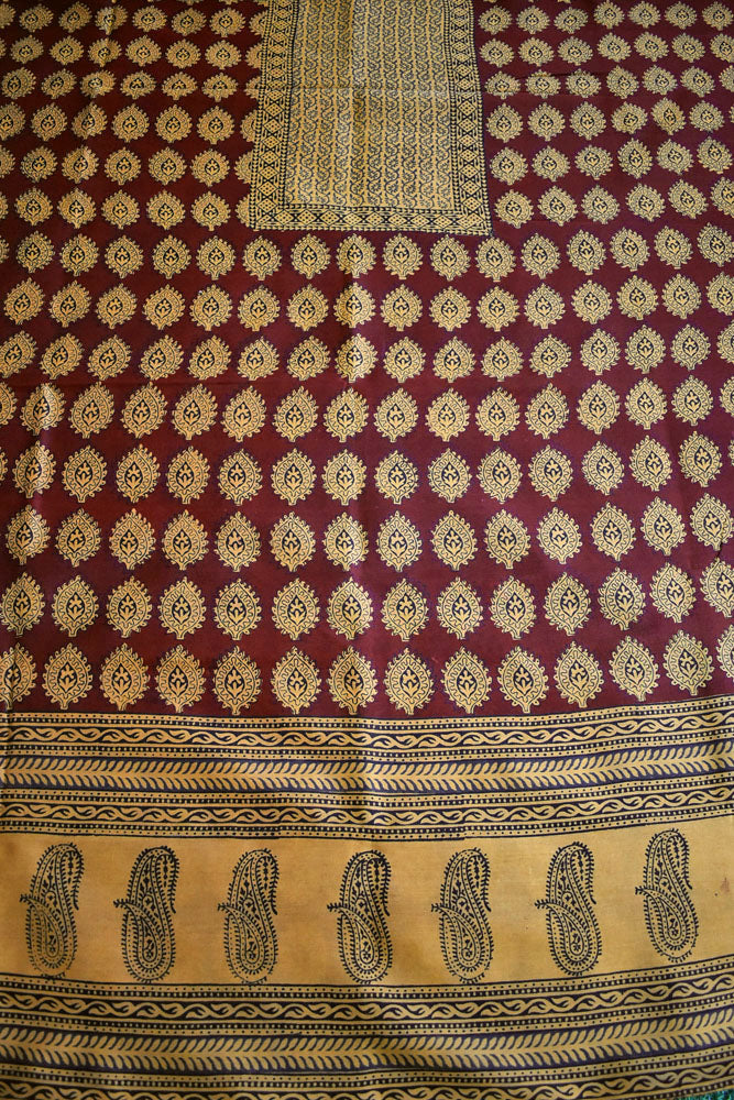 Handwoven Maheshwari kurta fabric with Bagh Hand block print