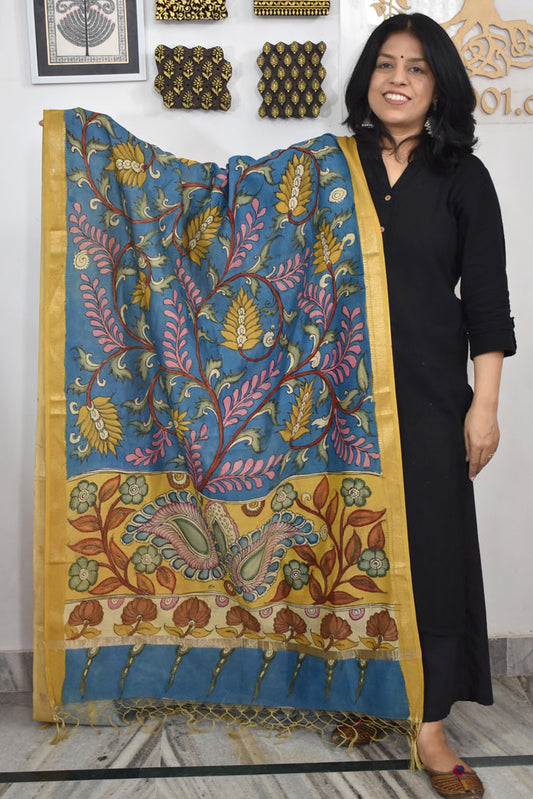 Beautiful Maheshwari Hand Painted Kalamkari Dupatta
