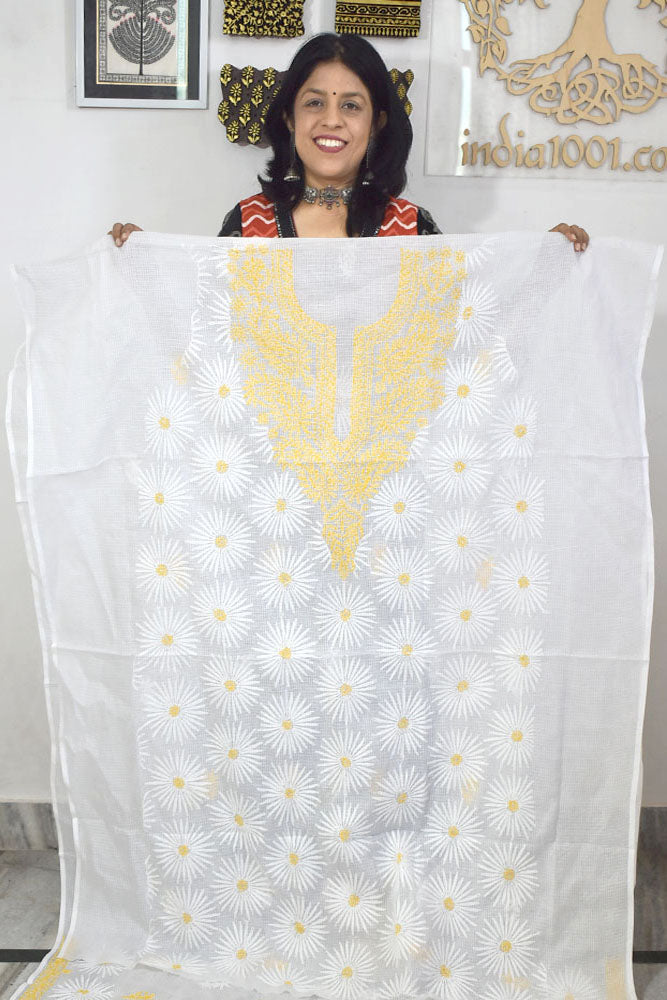 Designer Hand Embroidered Chikankari Tepchi work Kota Doria fabric No. 7