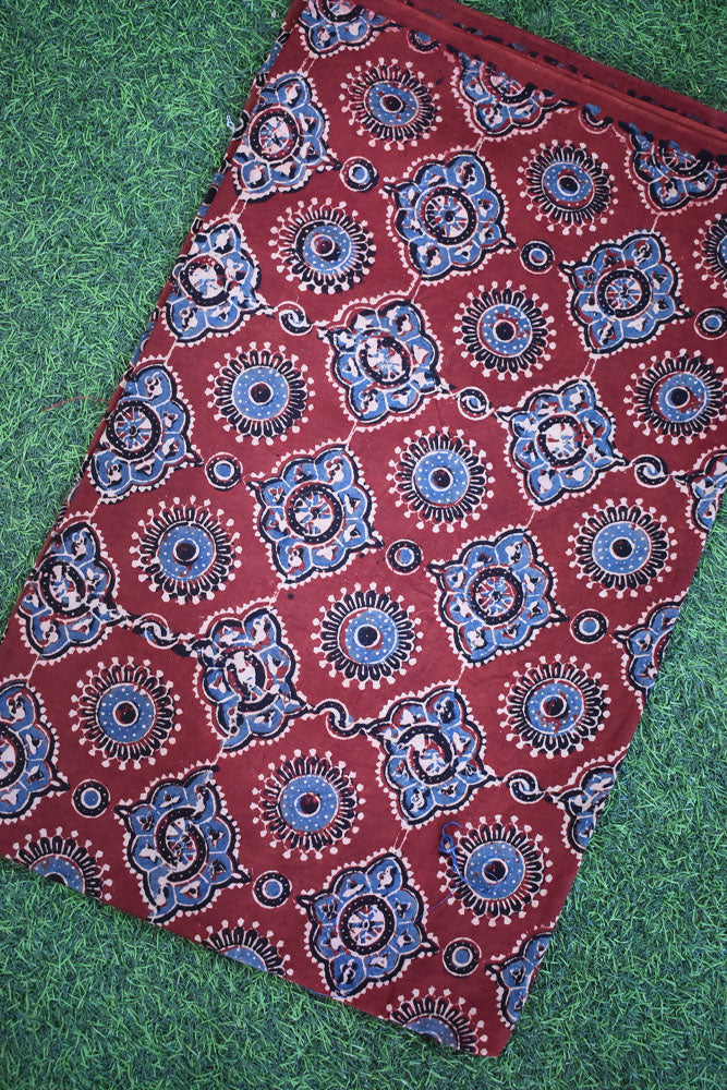 Ajrakh Hand Block Printed Cotton Fabric - 2 mtr option
