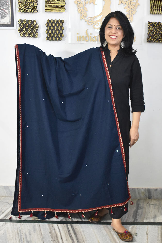 Beautiful Cotton Dupatta With Mirror Works