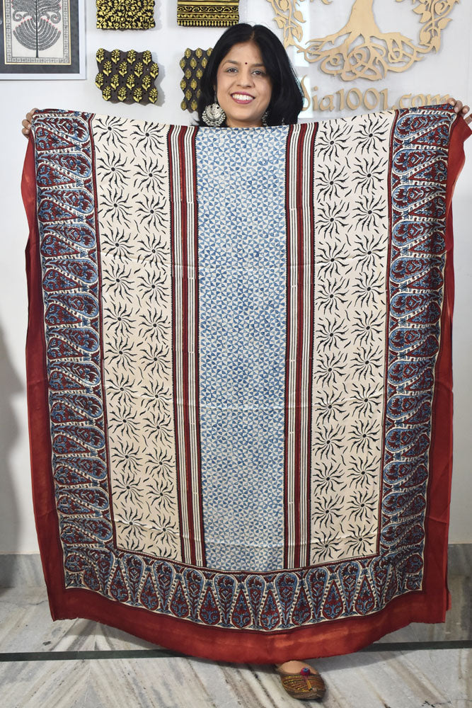 Designer Modal Silk Ajrakh Hand Block Print Kurta Fabric - 2.5 mtrs cut