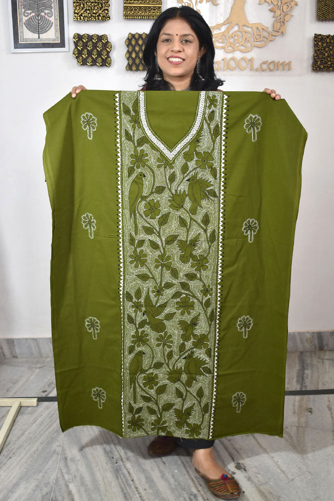 Hand Embroidered Kantha work cotton fabric - (Length 2.8 mtrs )