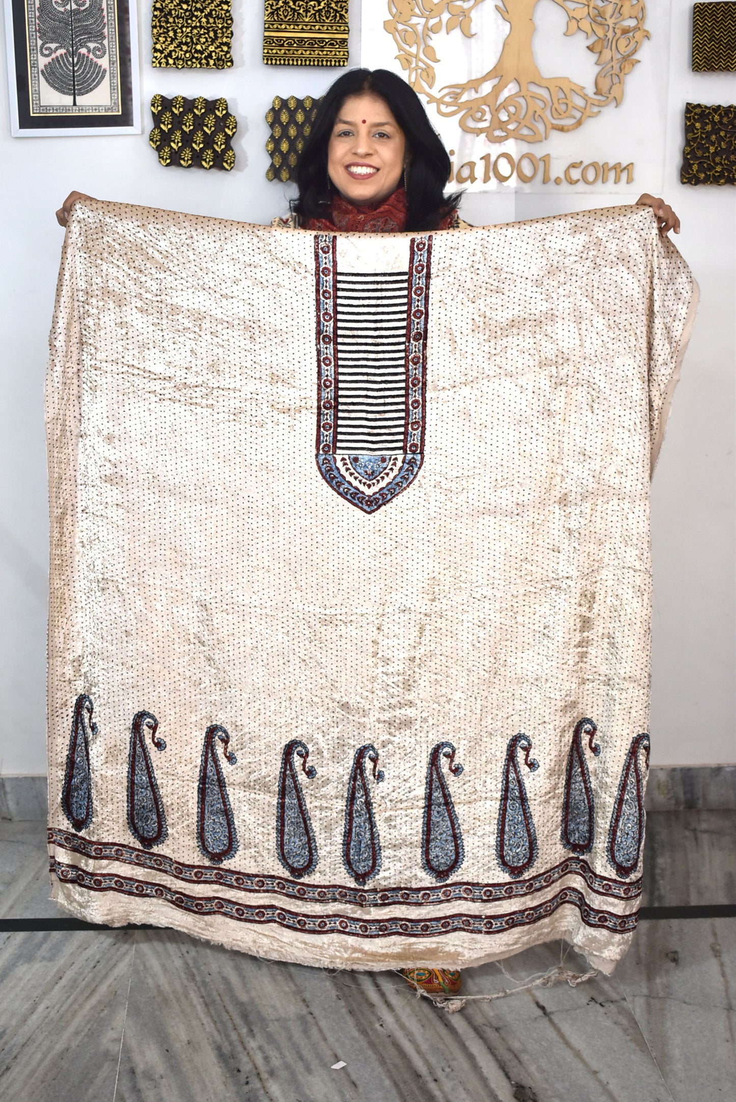 Ajrakh Velvet kurta fabric