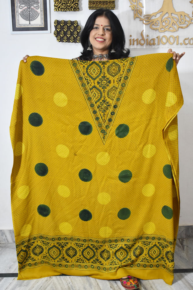 Designer Modal Silk Ajrakh Hand Block Print Kurta Fabric - 2.5 mtrs cut