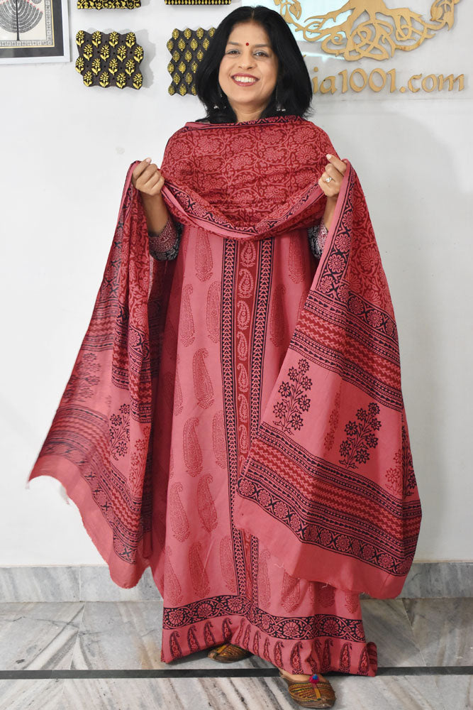 Bagh Hand Block Printed unstitched 3 pc Cotton suit fabric with Placement block print from MP