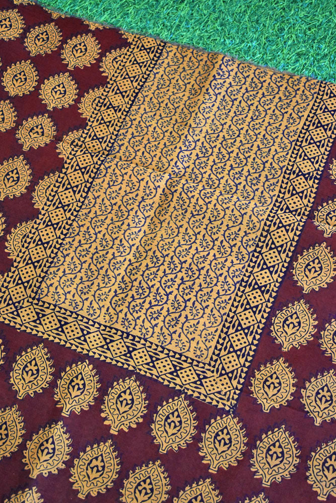 Handwoven Maheshwari kurta fabric with Bagh Hand block print