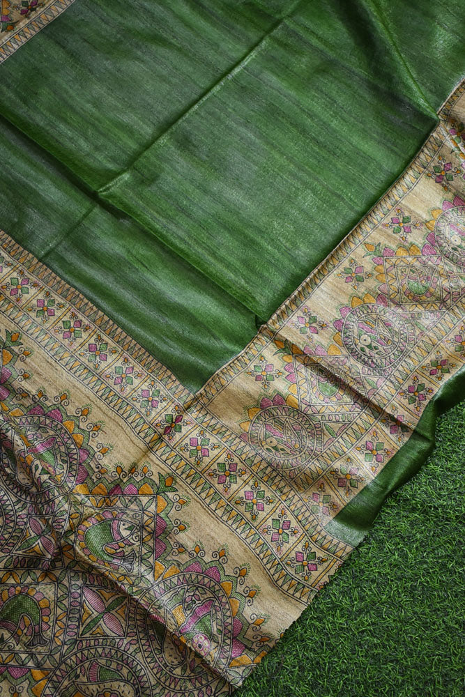 Geecha Silk Dupatta with printed Madhubani patterns