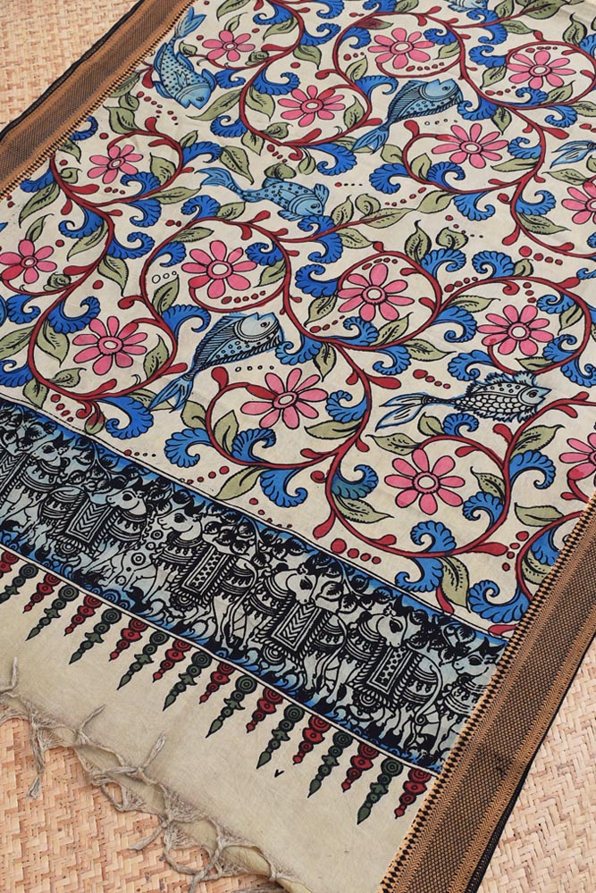 Beautiful Bangalore Cotton Silk Pen Kalamkari Dupatta