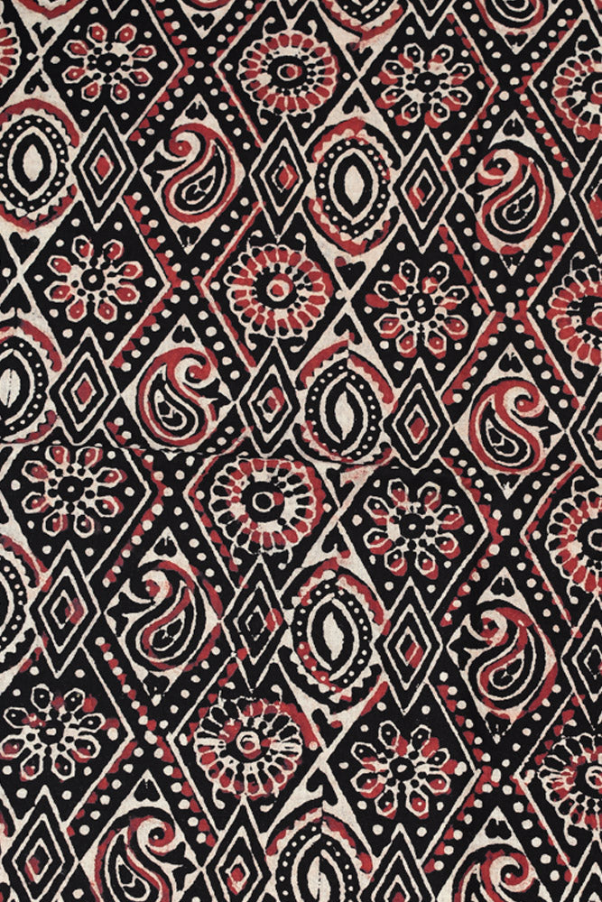 Ajrakh Hand Block Printed Cotton Fabric - 2.5 mtrs