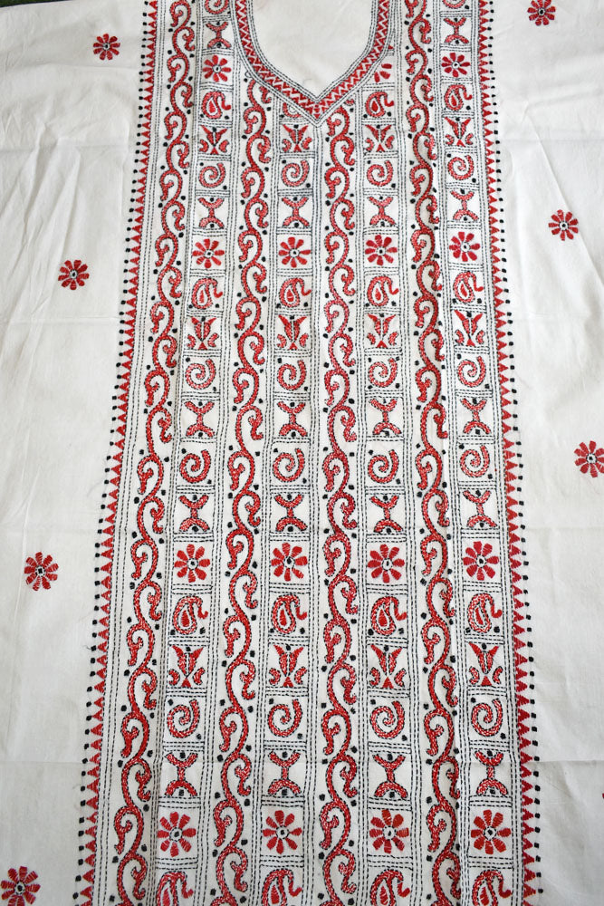 Hand Embroidered Kantha work cotton kurta fabric