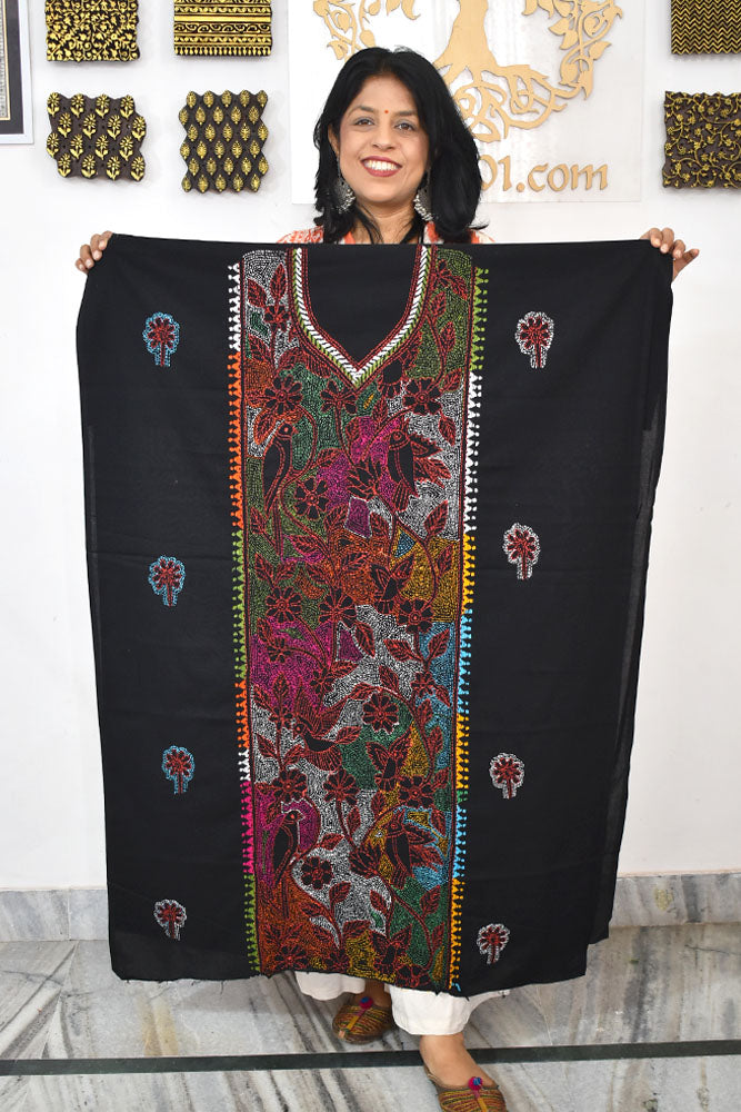 Hand Embroidered Kantha work cotton fabric - (Length 2.8 mtrs )