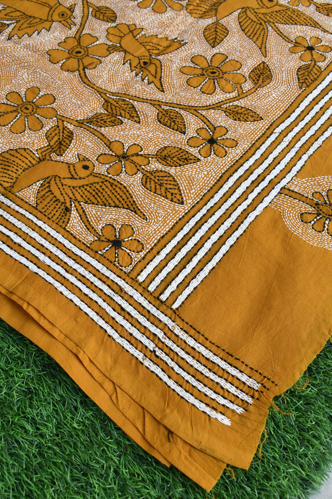 Very Intricate Hand embroidered Cotton Dupatta with Bengal Nakkshi Kantha work