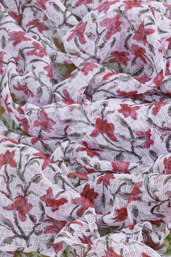 Hand Block Printed Kota Cotton Dupatta with zari border