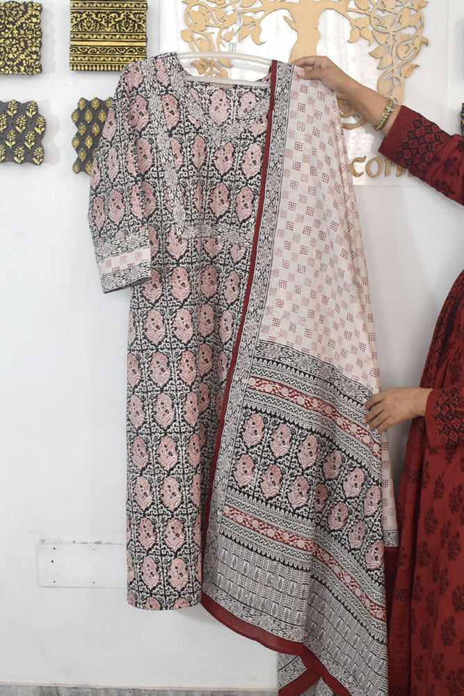 Bagh Hand Block Printed stitched 3 pc Cotton suit - 44 size