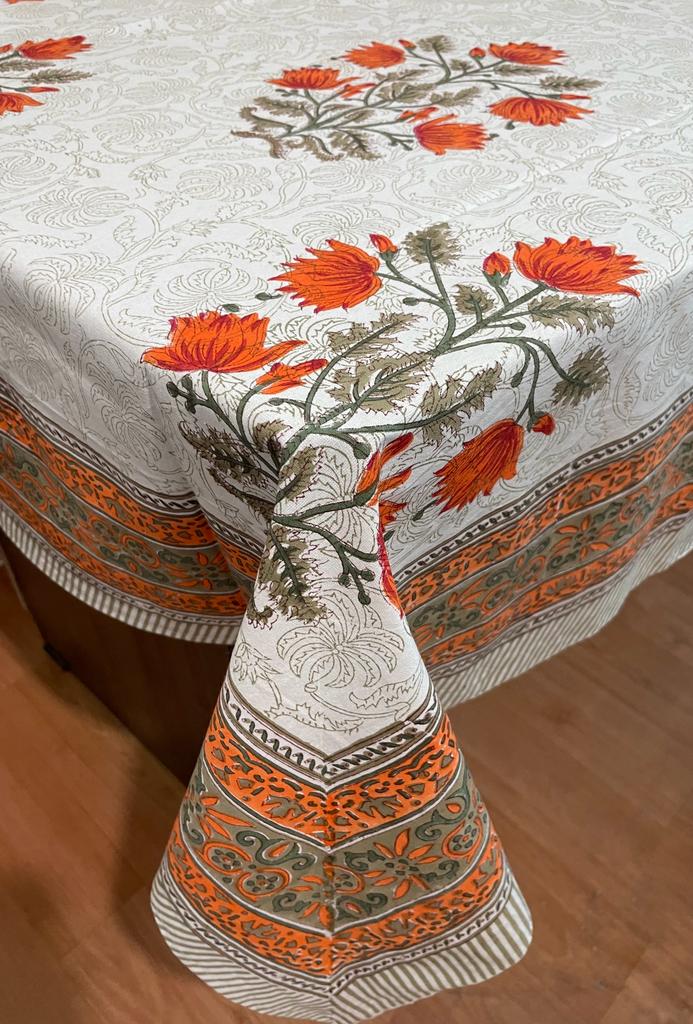 Hand Block Printed Cotton Table Cover  ( Size 60 by 90 inches)