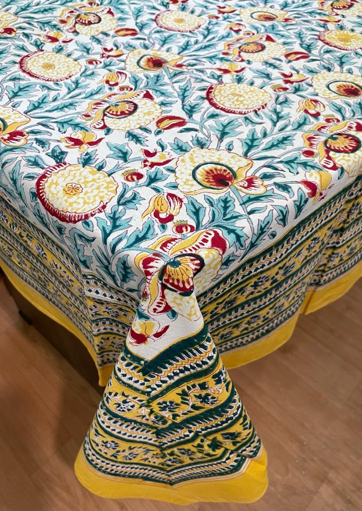 Hand Block Printed Cotton Table Cover  ( Size 60 by 90 inches)